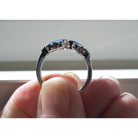 925 STERLING SILVER Lab Created Blue Fire Opal Plumeria Ring - Picture 6 of 15